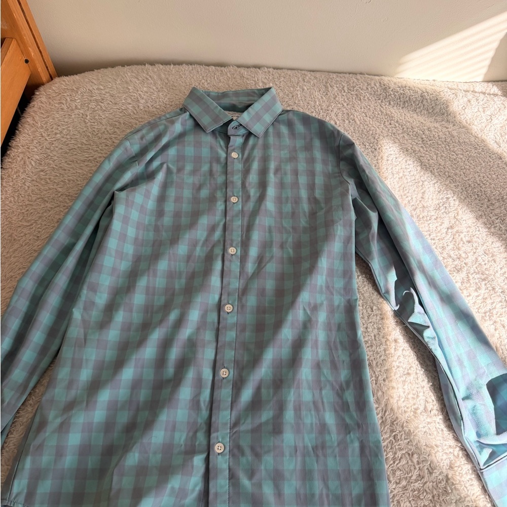 Mizzen+Main Teal and Gray Plaid Shirt